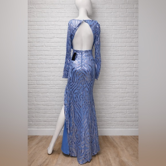 Fashion Nova You're Golden Sequin Maxi Dress - Blue S NWT Statement Piece Shiny - Picture 6 of 7